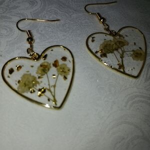 Gold Heart-Shaped Floral Earrings